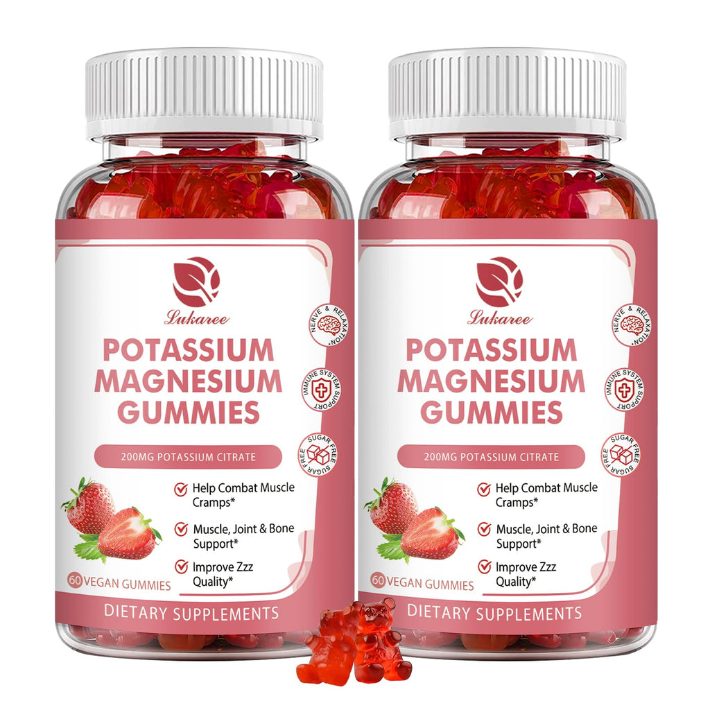 Magnesium Potassium Supplement Gummies - New Formula Calm Magnesium Glycinate Gummies 500mg & Potassium Citrate 200mg Plus Omega 3, B6, D3, K2 & Calcium for Zzz, Leg Cramps & Muscle - 120 Gummies