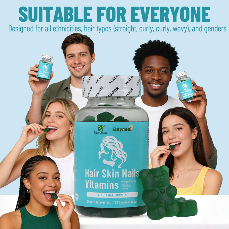 Hair Skin Nails Vitamins Gummies, 60 Ct | Vegan, Strawberry Flavor, for All Ethnicities & Types, Men & Women