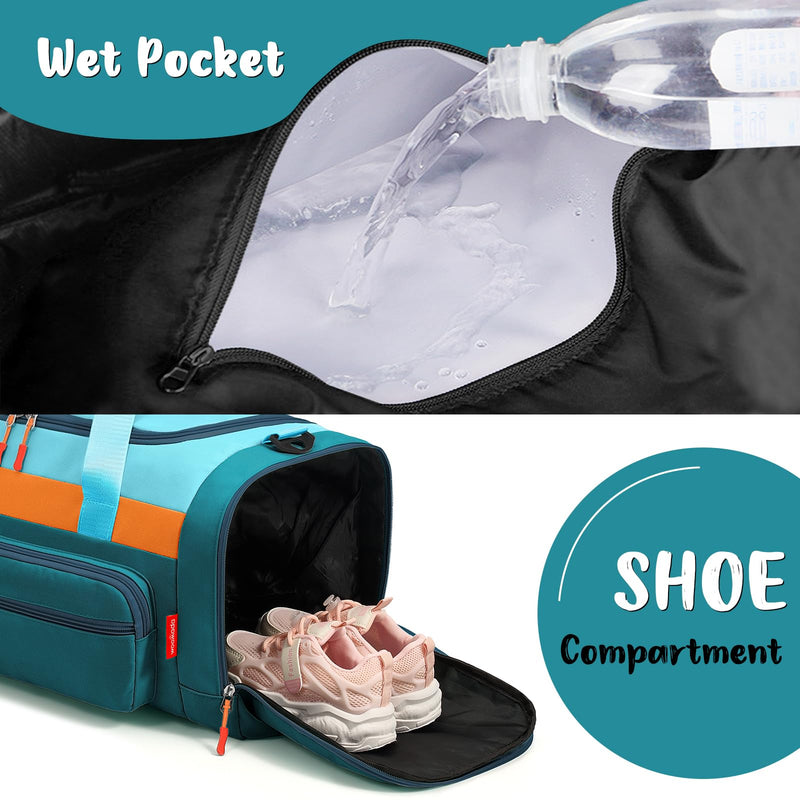 WOOMADA Kids Travel Bag with Shoe & Wet Pockets, Carry On Duffle Bag(green blue) green blue