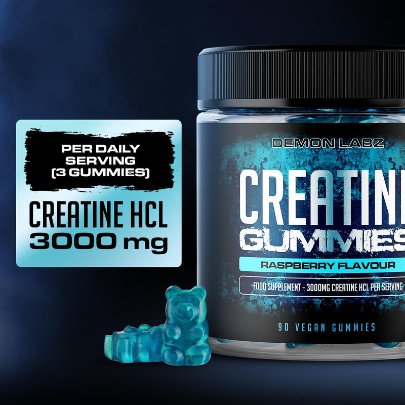 Creatine Gummies - 3000mg Per Serving, Raspberry Flavour - Creatine HCl, 90 Vegan Gummies - 30 Servings (Creatine Gummies) Creatine Gummies