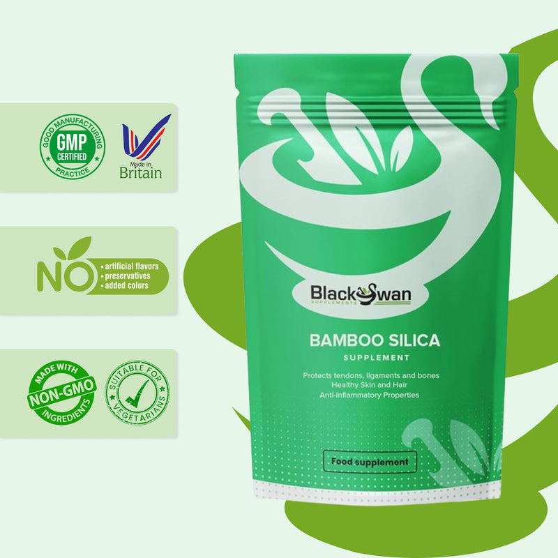 Black Swan Bamboo Silica Capsules - 750mg Skin Hair Health Joint Bones Support Collagen Hormonal Balance Immune System Support Natural Supplement - 120 Caps 4 Month Supply