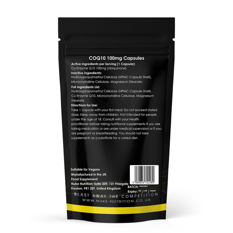 Nuke Nutrition COQ10 Supplement 100mg | 60 Co Enzyme CQ10 High Strength Capsules | Powerful Antioxidant for Heart and Cardiovascular Health | Co Enzyme Q 10 High Absorption | Vegetarian Friendly 1 count (Pack of 60)