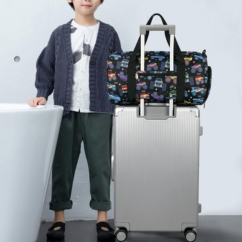Kids Duffel Overnight Bag Boys Girls Toddler Weekender Carry-On Personalized Tote for Travel Gym Sport (A-Car) A-Car