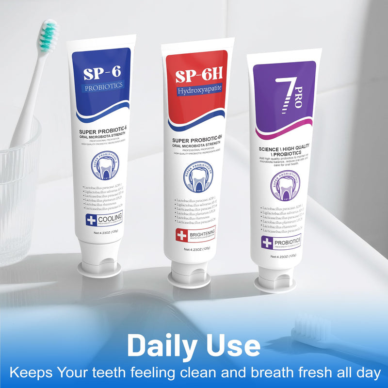 [Australia] - SP-6 Toothpaste Set, 6 Probiotics for Whitening & Cooling Fresh Breath, and 7- Pro Intense Whitening, Fluoride-Free, Safe for Enamel, Deep Brigthtening & Freshness 3 in1 Set SP-6+7Pro ToothPaste Set 1 Ounce (Pack of 3) 