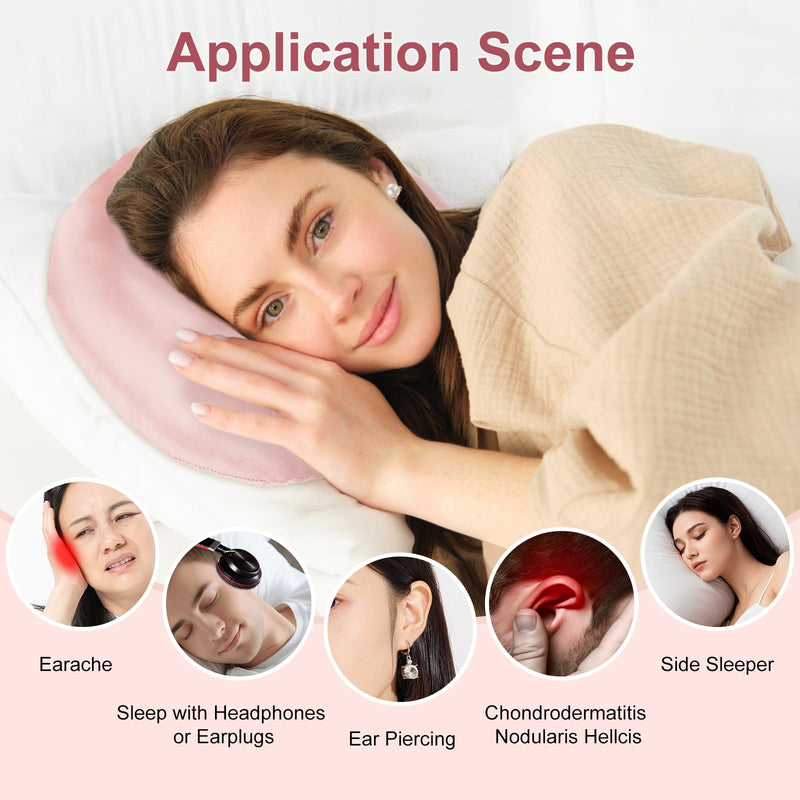 Piercing Pillow for Side Sleepers with an Ear Hole, Donut Pillow for Ear Pain CNH | Pain Relief Sleeping | Pressure Sore | Satin Washable and Adjustable Ear Protector (Coral) Coral