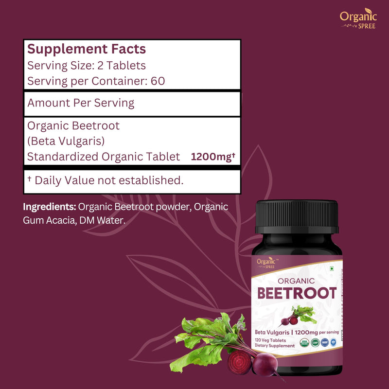 ORGANIC SPREE Beetroot 120 Tablets | Beta Vulgaris (Beetroot) | USDA Organic Certified | Organic and Natural 120tab (1) 1