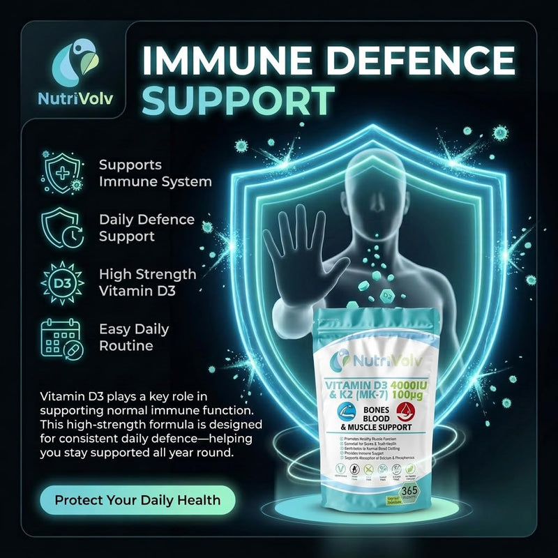 Vitamin D3 4000 iu & Vitamin K2 MK7 100μg | 1 Year Supply | 365 Easy-Swallow Vitamin D3 K2 Tablets | 1-A-Day High Strength Vegetarian D3 and K2 Vitamin Supplements | Vitamin D Tablets | UK Made