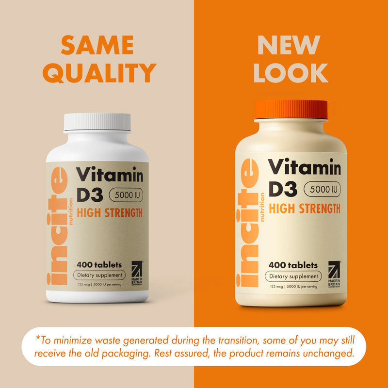 Incite Nutrition Vitamin D 5000 iu - 400 Premium Vitamin D3 Easy-Swallow Micro Tablets - High Strength Cholecalciferol VIT D3 5000iu - Vegetarian Supplement - Made in The UK Vitamin D3 5000 iu