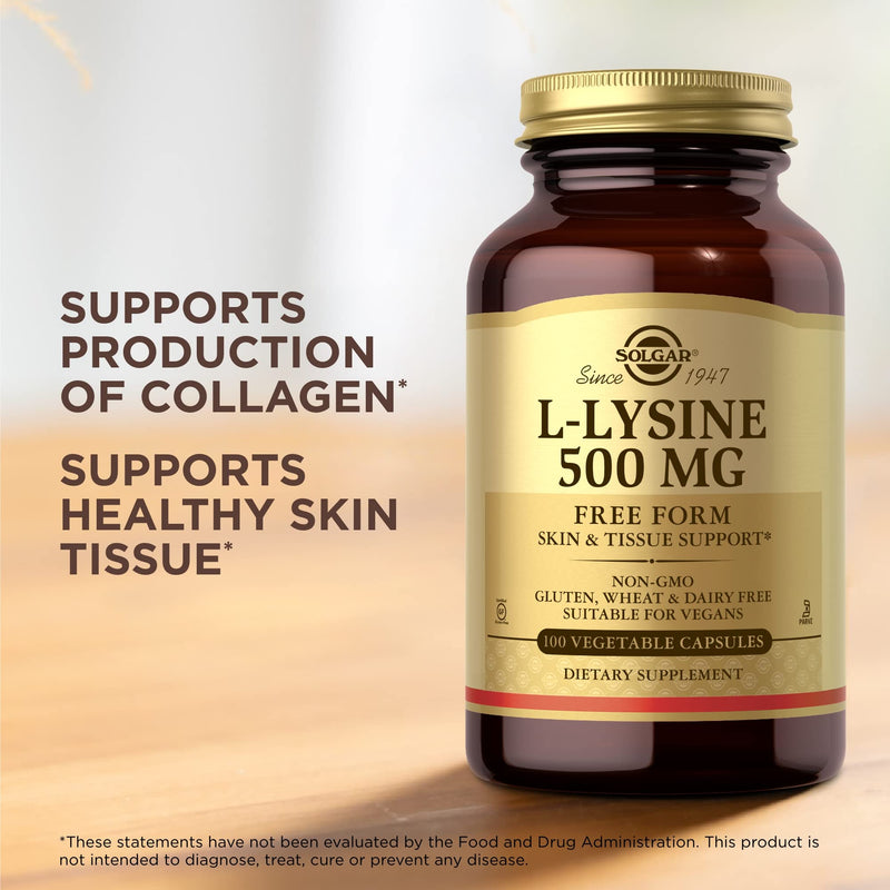 [Australia] - SOLGAR L-Lysine 500 mg - 100 Vegetable Capsules - Skin & Tissue Support - Non-GMO, Vegan, Kosher, Gluten Free - 100 Servings 1 