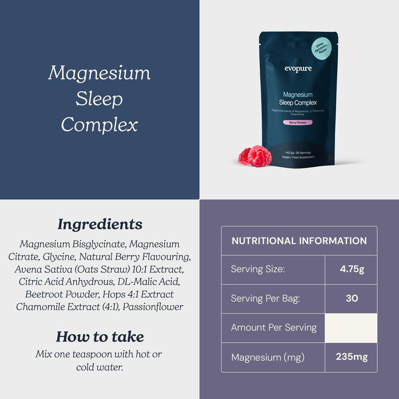 Magnesium Glycinate Sleep Powder | L-Theanine Chamomile Passionflower | High Absorption | Berry | 30 Servings
