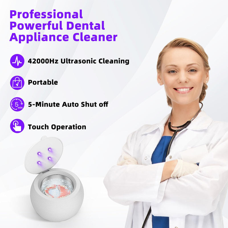 [Australia] - Voraiya® Ultrasonic Cleaner UV for Dentures, Aligner, Retainer, Whitening Trays, Night Dental Mouth Guard, Toothbrush Head, Ultrasonic Jewelry Cleaner Machine for all dental Appliances, Diamon (White) White 