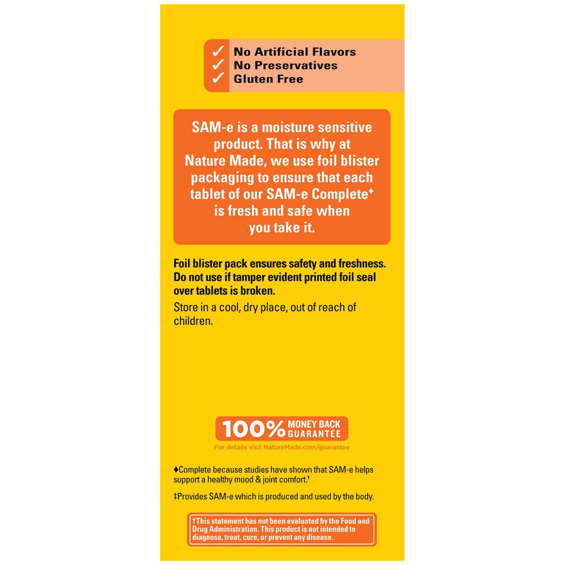 [Australia] - Nature Made SAM-e Complete 400 mg, Dietary Supplement for Mood Support, 36 Tablets, 36 Day Supply 36 Count (Pack of 1) 