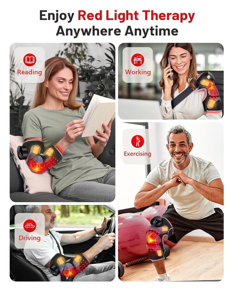 [Australia] - Upgraded PRO Red Light Therapy Knee Brace & 4 Vibration Massage - Wireless Rechargeable Controller, 660nm&850nm Red Light Therapy Heated Device for Knee/Elbow/Shoulder Pain Upgraded Knee 