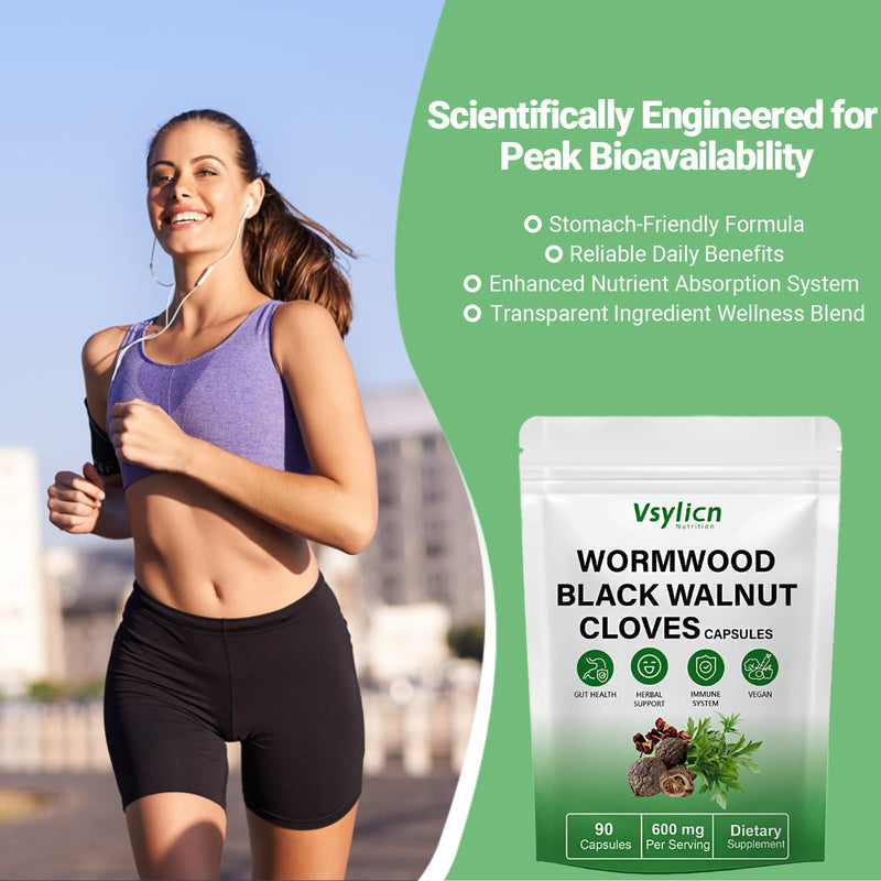 Wormwood Clove and Black Walnut Capsules - Parasite Cleanse Tincture for Humans - Candida Cleanse & Gut Support Colon Detox - 100% Natural Herbal Intestinal Support - Vegan - 90 Capsules