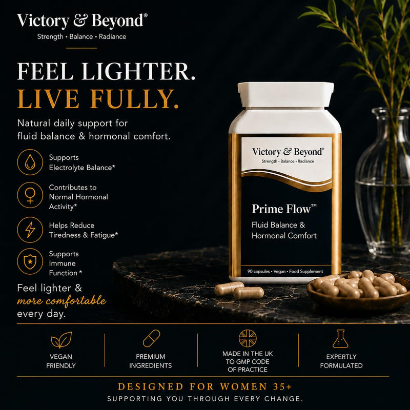Victory & Beyond Prime Flow Fluid Balance Supplement for Women | Magnesium, Vitamin B6 & Botanical Blend | Women's Wellness & Hormonal Comfort Support | Vegan Food Supplement | 90 Capsules