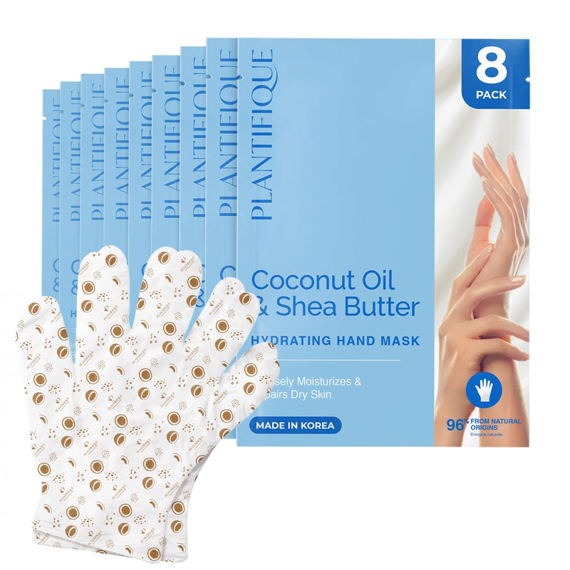 [Australia] - PLANTIFIQUE Hand Mask for Dry Hands – 8 Pairs Moisturizing Gloves with Shea Butter and Korean Skincare Clay Mask – Hydrating Mud Mask with Avocado & Superfoods 