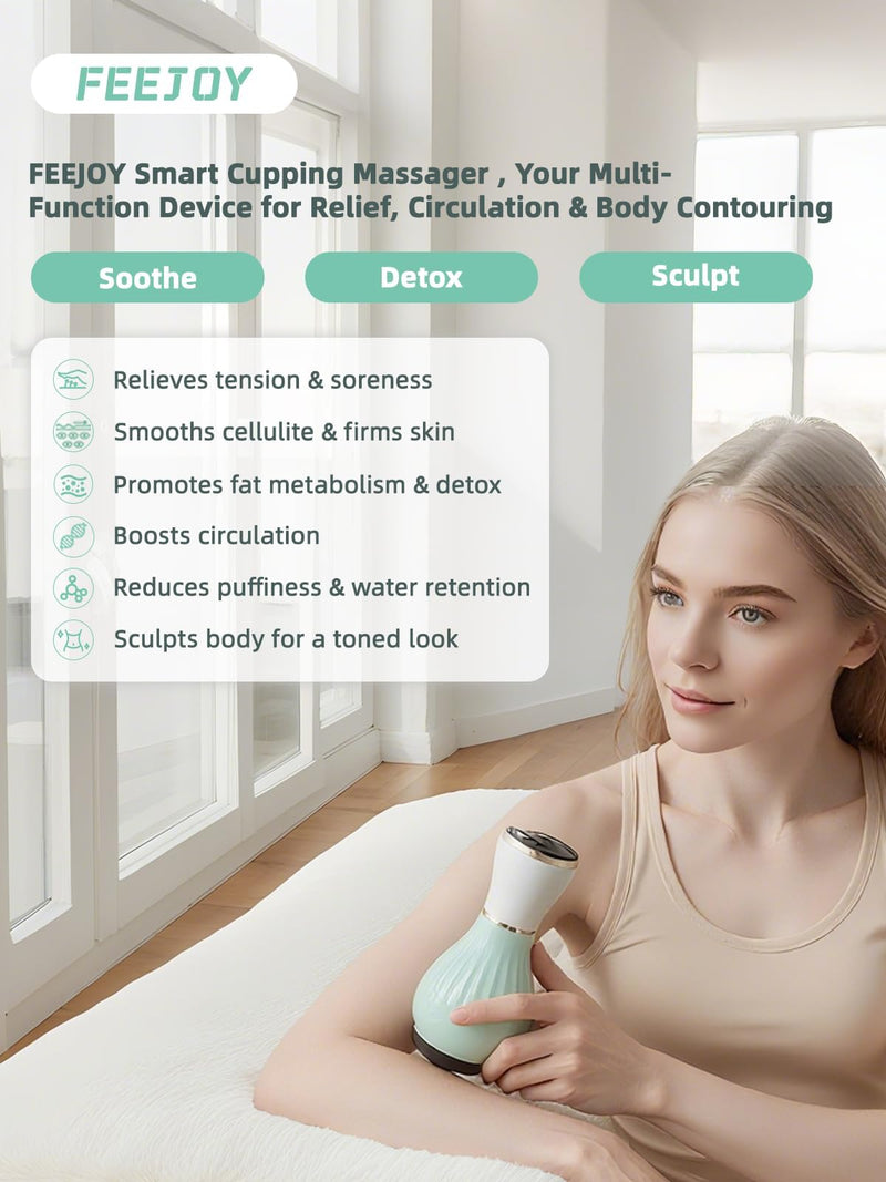 Electric Lymphatic Drainage Massager with Pulse Therapy & Heat – 12-Level Cupping Massage Device for Cellulite Reduction, Body Sculpting, Deep Tissue Pain Relief & Muscle Recovery