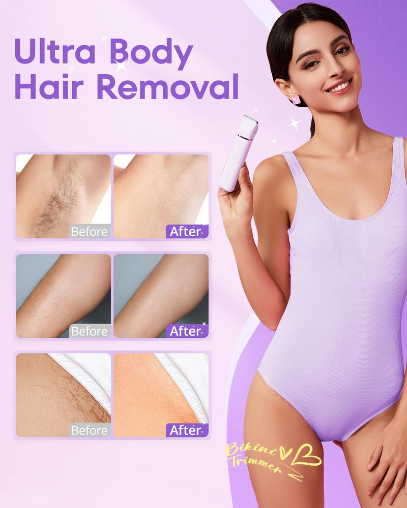 [Australia] - VG VOGCREST Electric Bikini Trimmer: 2 in1 Body Facial Hair Remover - Painless Pubic Hair Shaver (Purple) Purple 