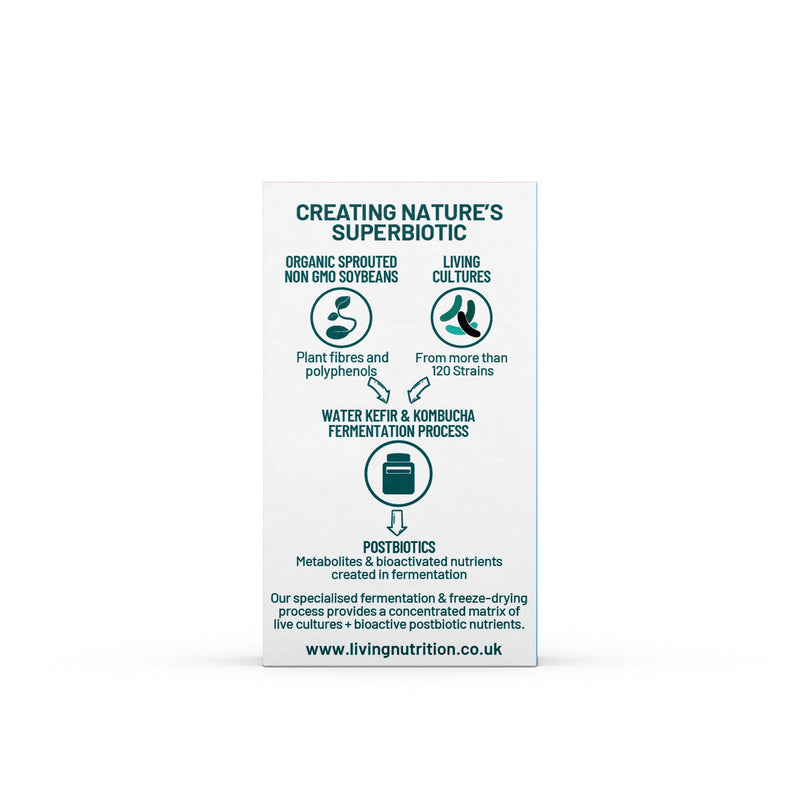 Living Nutrition - Organic Fermented Symbiotic (60 Capsules) - A Highly Concentrated wholefood Blend of prebiotics, probiotics and postbiotics