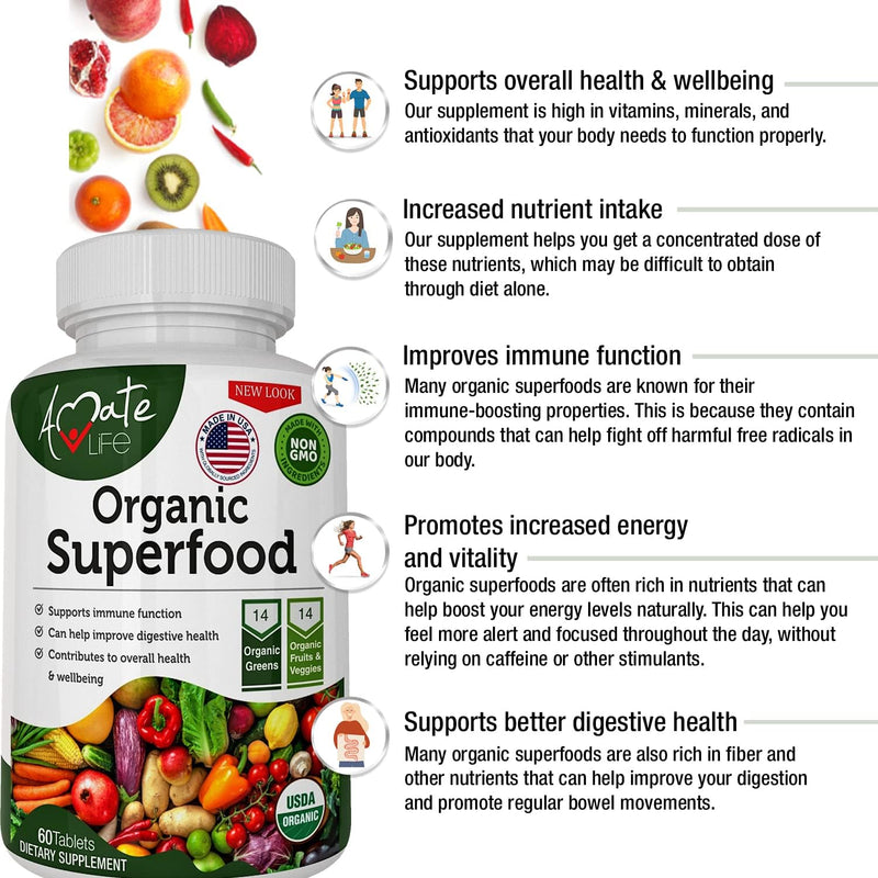 [Australia] - Organic Superfood Greens Fruits and Veggies Complex - Best Dietary Supplement with 14 Greens &14 Fruits & Vegetables with Alfalfa Rich in Antioxidants Organic Ingredients Non-GMO (180 Count Pack of 3) 180 Count (Pack of 3) 