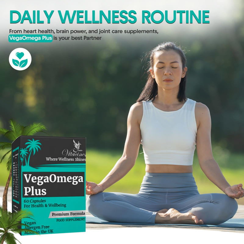 VegaOmega Plus | Vegan Omega 3 + 14 Essential Vitamins & Minerals | Plant-Based Algae DHA & EPA | 60 Capsules | No Fish Oil | Heart, Brain & Joint Support | Family Supplement Age 4+ | Made in UK