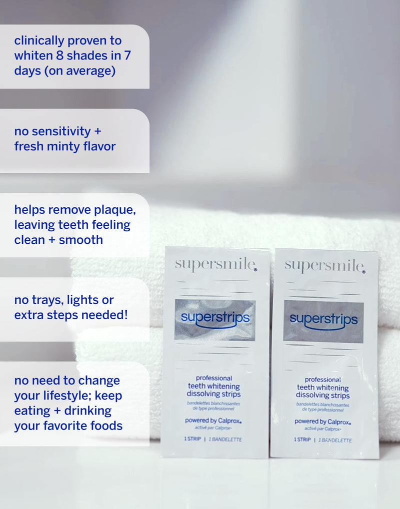 Supersmile Whitening Kit, Dissolving Strips + Toothpaste + Accelerator | 15-Min Dissolving Strips, Pro Toothpaste + Accelerator, Whitens Up to 8 Shades, Complete Whitening System, Daily Use