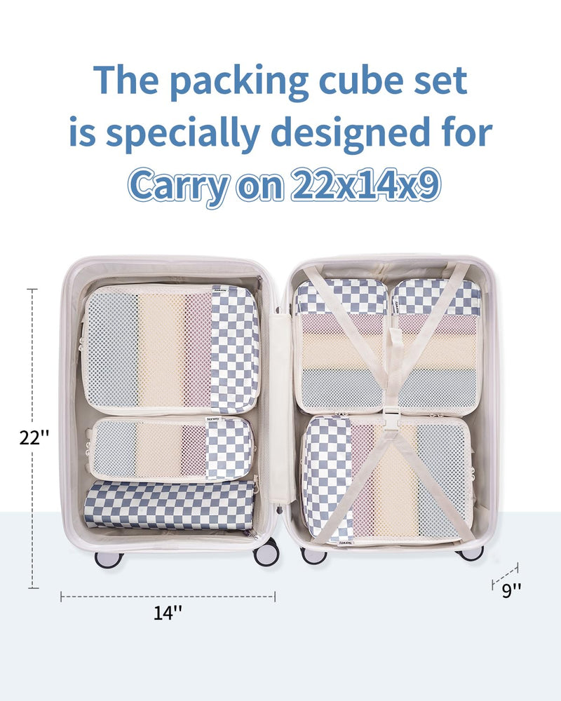 Narwey 6 Set Compression Packing Cubes with Clear Makeup Bag