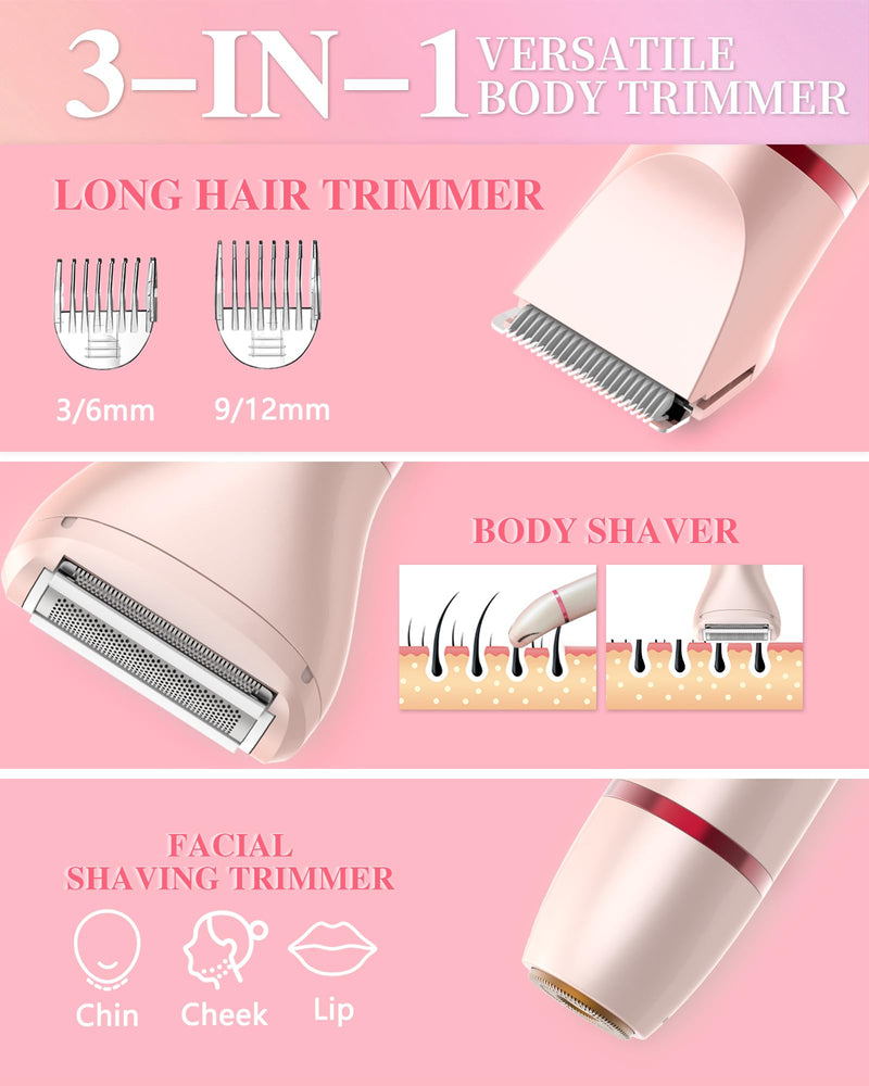[Australia] - Bikini Trimmer for Women, Electric Razor for Pubic Hair 3-in-1, Bikini Shaver for Legs Body Hair, Womens Electric Razor IPX6 Waterproof, Gifts for Women,Pink Pink 