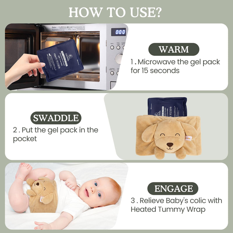 [Australia] - Baby Colic and Gas Relief, Heated Tummy Wrap for Newborns Belly Relief by Soothing Warmth, Baby Heating Pad Swaddling Belt Relief & Soothe Gas, Colic and Upset Stomach for Newborns to Toddler (Puppy) Puppy 