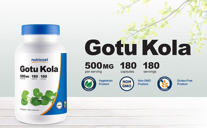 [Australia] - Nutricost Gotu Kola 500 MG, 180 Capsules - Vegetarian Capsules, Gluten Free, Non-GMO 
