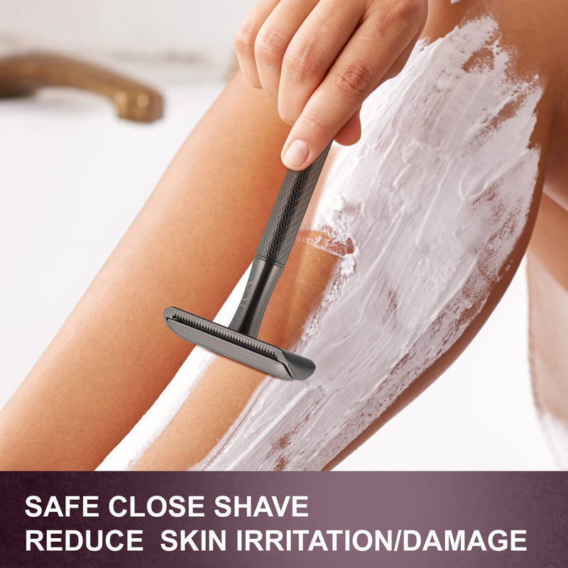 Black Double Edge Safety Razor, Classic Razor Set for Men, Zero Waste Razor with 10 Replacement Double Edge Blades, Metal Razor