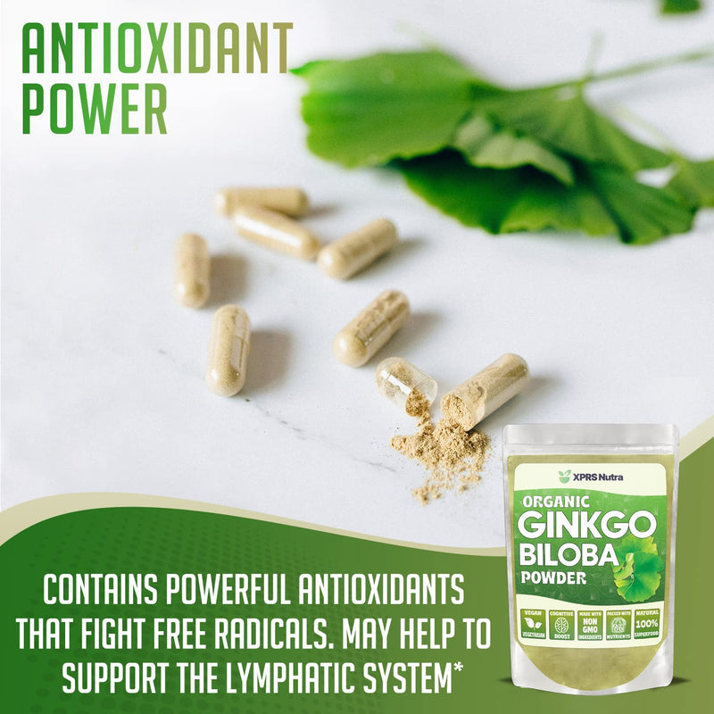 [Australia] - XPRS Nutra Organic Ginkgo Biloba Powder - Gingko Biloba Supplements for Cognition - Vegan Friendly Ginkoba Biloba Organic - Immunity Boosting Ginkgo Biloba Powder (16 oz) 1 Pound (Pack of 1) 