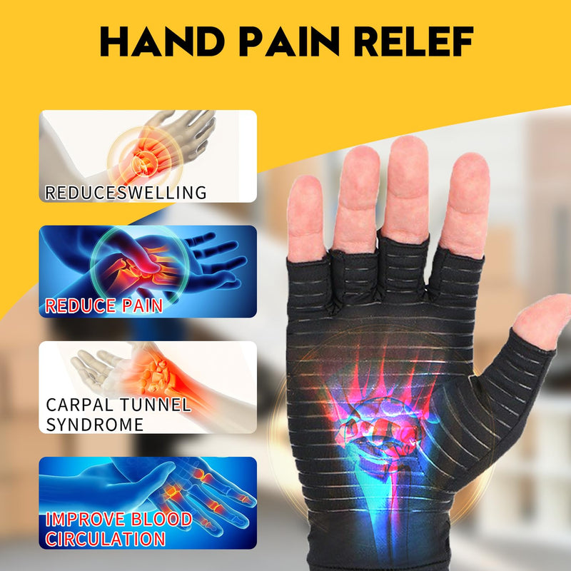 [Australia] - Copper Compression Gloves: Fingerless Arthritis Pain Relief for Carpal Tunnel, Rheumatoid & Tendonitis - Men & Women Medium 