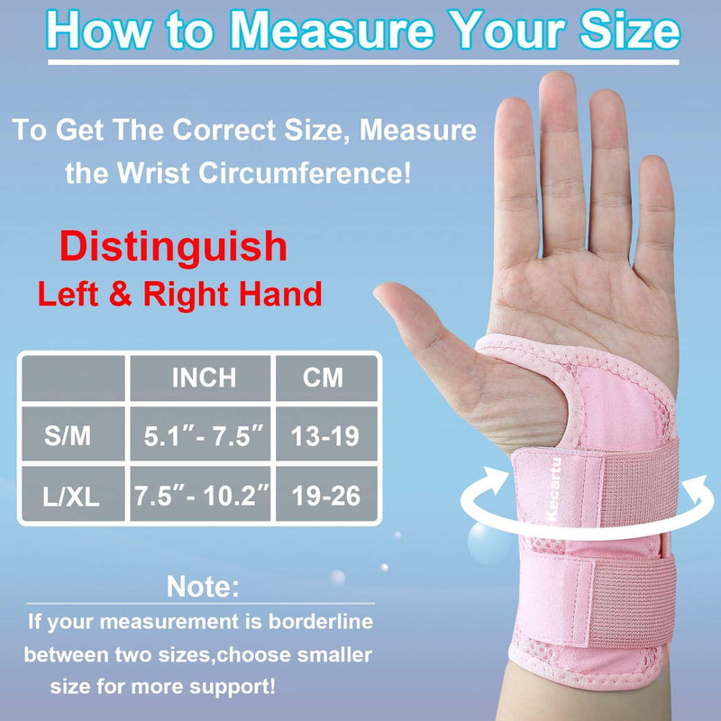 Wrist Brace for Carpal Tunnel Pain Relief, Wrist Support Splint for Women Men,Sprain, Repetitive Strain, Adjustable Hand Brace for Sleeping Fits Right Left Hand for Arthritis (Pink, Left Hand, S/M) Small/Medium Pink Left Hand
