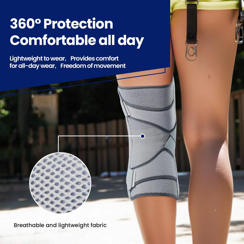 Galvaran Knee Brace for Meniscus Tear:Adjustable Knee Support for Maximum Knee Pain,Side Stabilizers for Injury or Surgery Recovery - Men and Women Gray-Left Medium