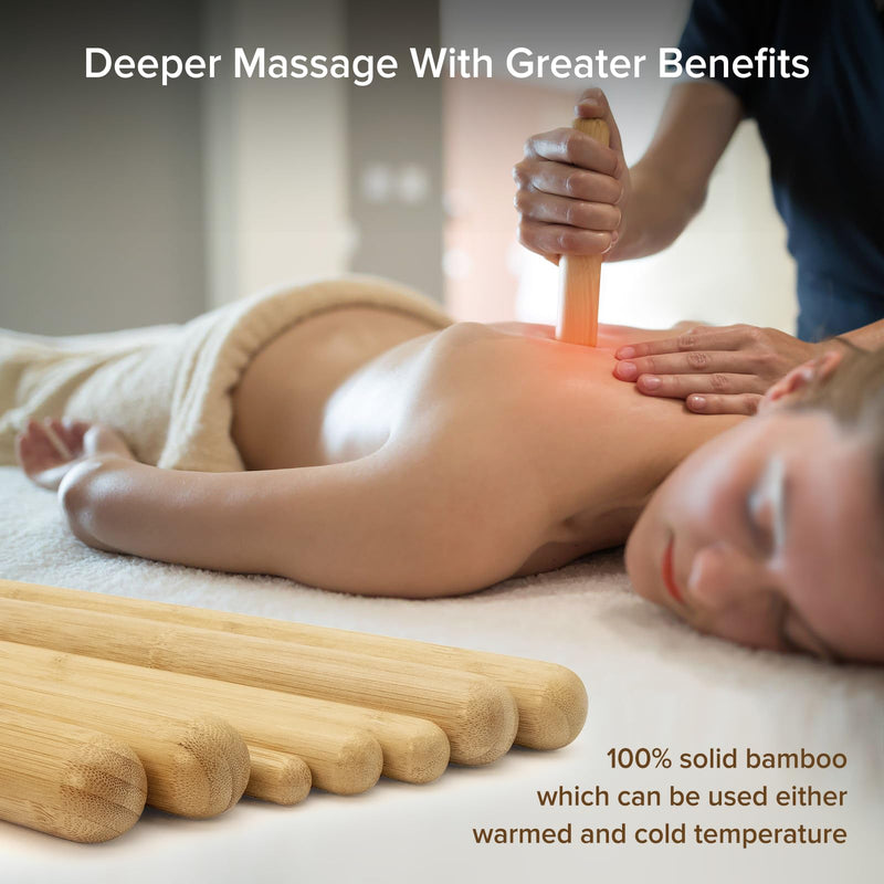 [Australia] - 4PCS Solid Bamboo Massage Sticks & Guasha Set with Roller/Stick - 100% Bamboo Therapy Tools for Neck/Arm/Back/Legs/Full Body, Deep Tissue Massage, Muscle Relaxation, Body Shaping, Fatigue Relief 