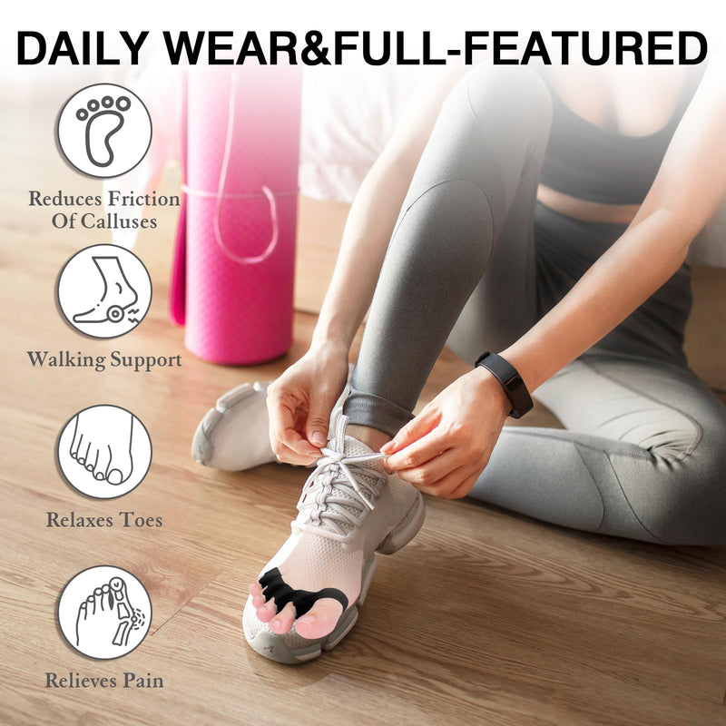 2PCS Toe Spacers for Women and Men, Toe Separators for Pedicure, Bunion Corrector, Hammer Toe Straightener, Plantar Fasciitis, Toe Spreaders for Foot Pain Relief and Foot Health. Black 2
