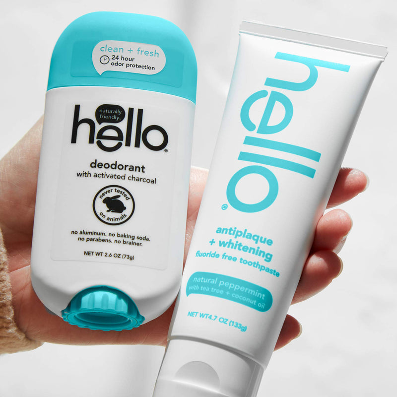 [Australia] - hello Antiplaque and Whitening Fluoride Free Toothpaste, Natural Peppermint Flavor, SLS Free, Gluten Free, Peroxide Free, Vegan, 4.7 Ounce (Pack of 4) 