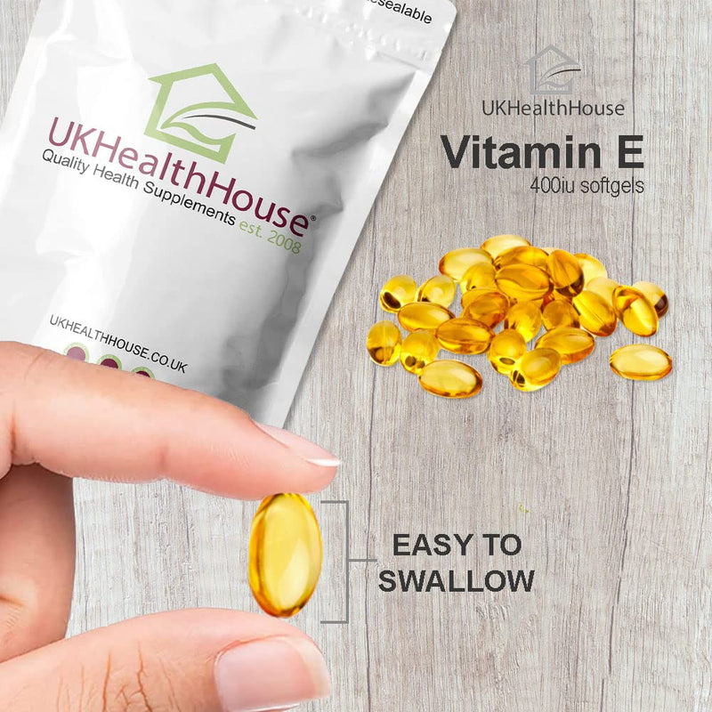 UKHealthHouse Premium - Vitamin E 400iu Capsules x 180 - Anti-Oxidant, Gluten Free, Dairy Free, Highly Absorbable, Skin Support