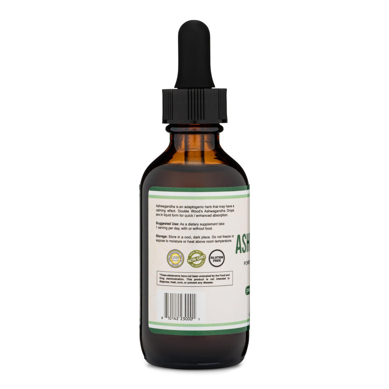 [Australia] - Ashwagandha Organic Drops for Stress Relief (1,200mg, 60 Servings) Ashwagandha Tincture for Adrenal Support and Cortisol Manager (Vegan Safe, Gluten Free, Non-GMO) by Double Wood 