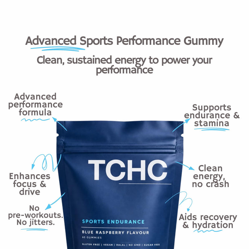 TCHC - Sports Endurance Gummy, Natural Pre-Workout - Fast Working. Added Lions Mane, Black Maca Root, VIT B12, VIT B3 & Guarana Extract. High Intensity. Boost Cognitive Function and Improve Memory.