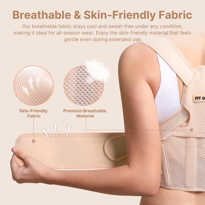 [Australia] - Fit Geno Posture Corrector for Women: Adjustable Lightweight Upper Back Brace for Neck Shoulder & Upper Back Pain Relief - Improve Posture Correct Hunchback Slouching Kyphosis Invisible Under Clothes (M/L Under Bust 32"-45") Beige Medium/Large 