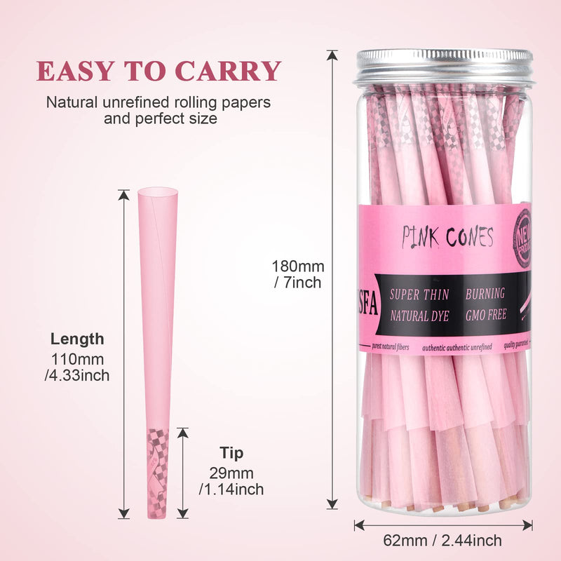 [Australia] - TISFA Pink Pre rolled Cones 60 Pack Rolling Papers King Size Rolling Cones with Tips & Packing Sticks (60 PCS) 60pcs 