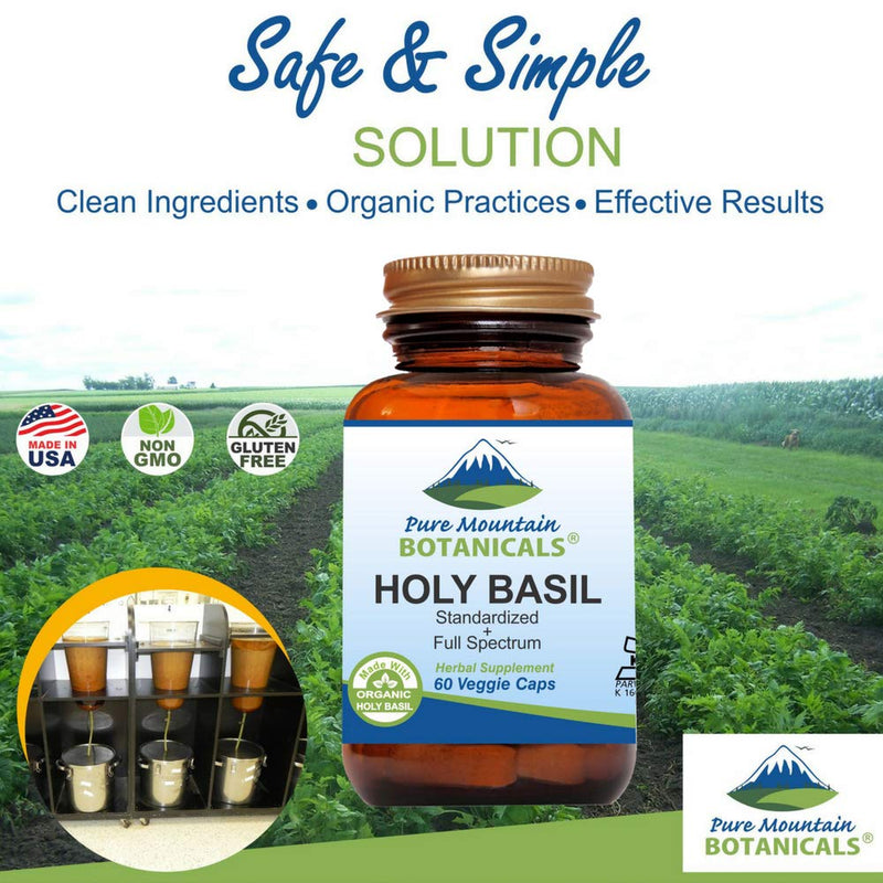 [Australia] - Pure Mountain Botanicals Holy Basil Capsules - Kosher Vegan Caps with 450mg Organic Holy Basil Tulsi & Holy Basil Extract from India 
