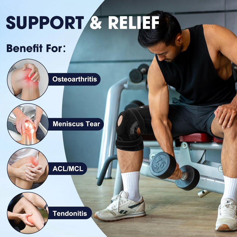 [Australia] - NEENCA ELITE Knee Brace for Men & Women - Open-Back Knee Support with Side Stabilizers & Patella Support for Meniscus Tear, Arthritis Pain, Injury Recovery, Running, Sports (Black, Medium) Black 