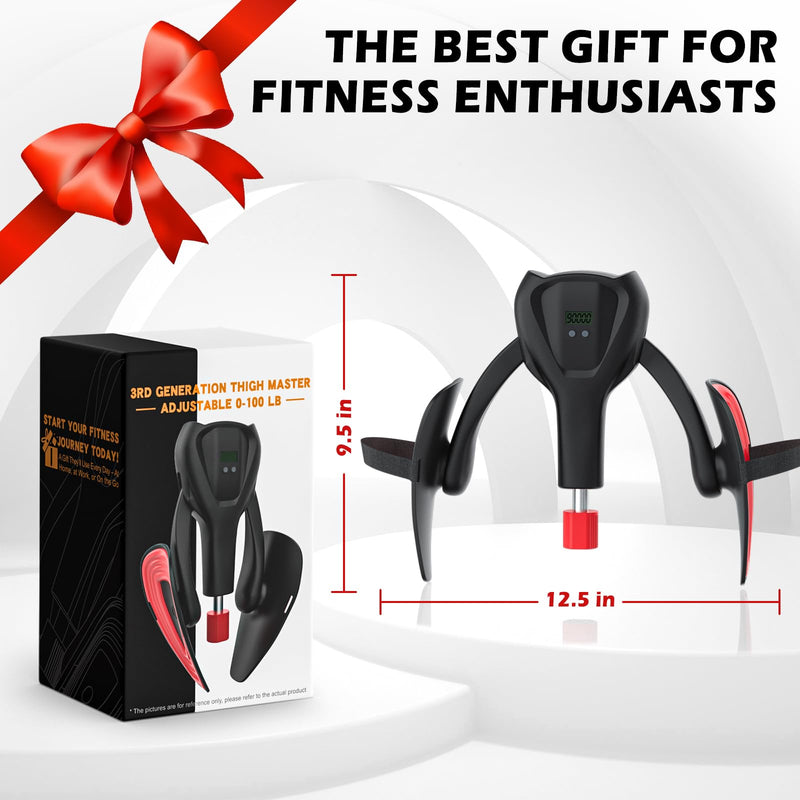 [Australia] - 3rd Gen Thigh-Master 0-100 lbs Adjustable Resistance Inner Thigh Exerciser Trainer Counter with Leg Straps Band Pelvic Floor Kegel Hip Exercise Workout Equipment Pilates Women Men Black 