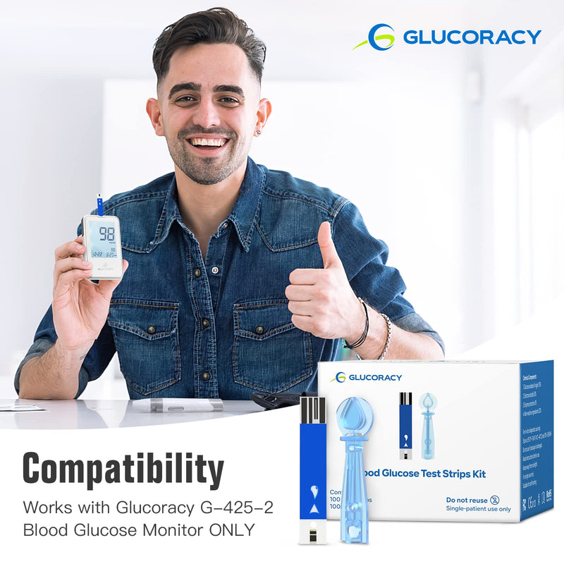 [Australia] - G-425-2 Blood Glucose Test Strips, 100 Counts Test Strips for Diabetes + 100 Counts Blood Lancets, Only for Glucoracy G-425-2 Meter Kit 