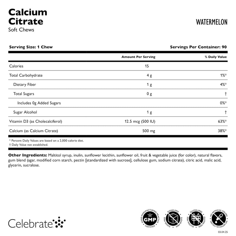 [Australia] - Celebrate Vitamins Bariatric 500mg Calcium Citrate Soft Chews with 500 IU Vitamin D3 ‚Äì Essential for Gastric Bypass Patients & Bone Health - Sugar & Gluten Free, Melon (90 Chews) Watermelon 90 Count 