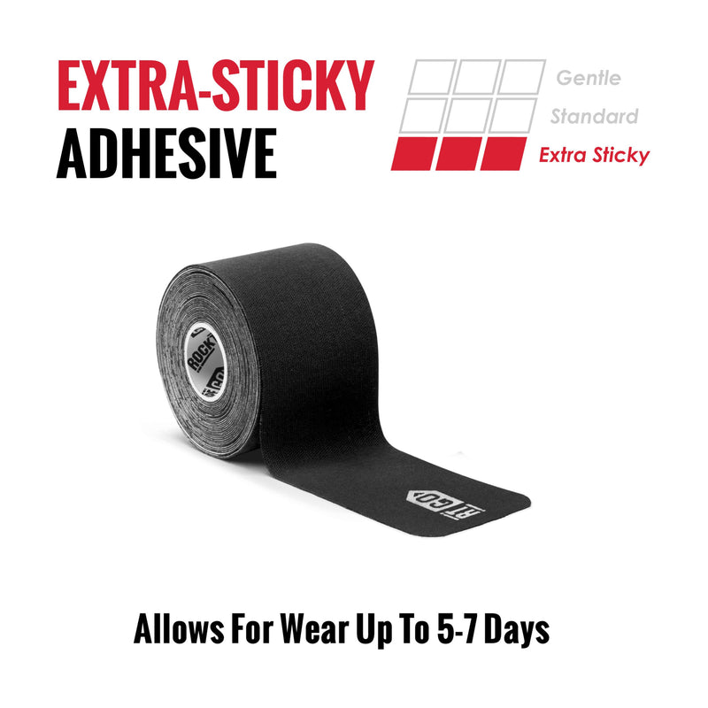 [Australia] - RockTape Go Extra-Sticky Adhesive Pre-Cut Kinesiology Tape (Black) EXTRASTICKY Black 