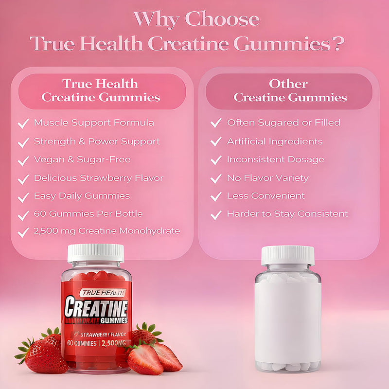 Creatine Gummies – Vegan Creatine Monohydrate Gummies, Strawberry Flavoured for Post Workout Recovery, Boost Muscle Growth and Enhance Strength, 2,500 MG, 60 Units (Strawberry)